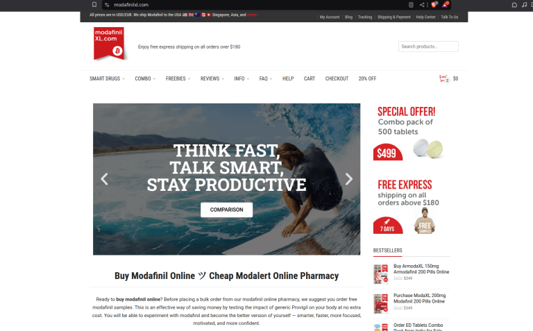 Screenshot of ModafinilXL official website home page