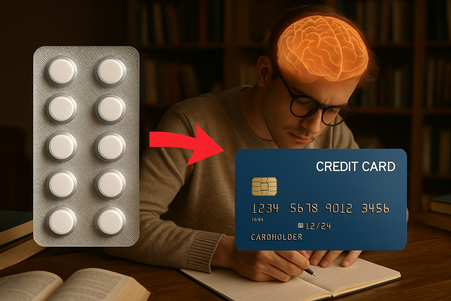 Blister pack of tablets and credit card depicting which Modafinil vendors accept credit card payments