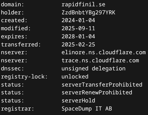 Screenshot of rapidfinil.se home page on site that is now dead.