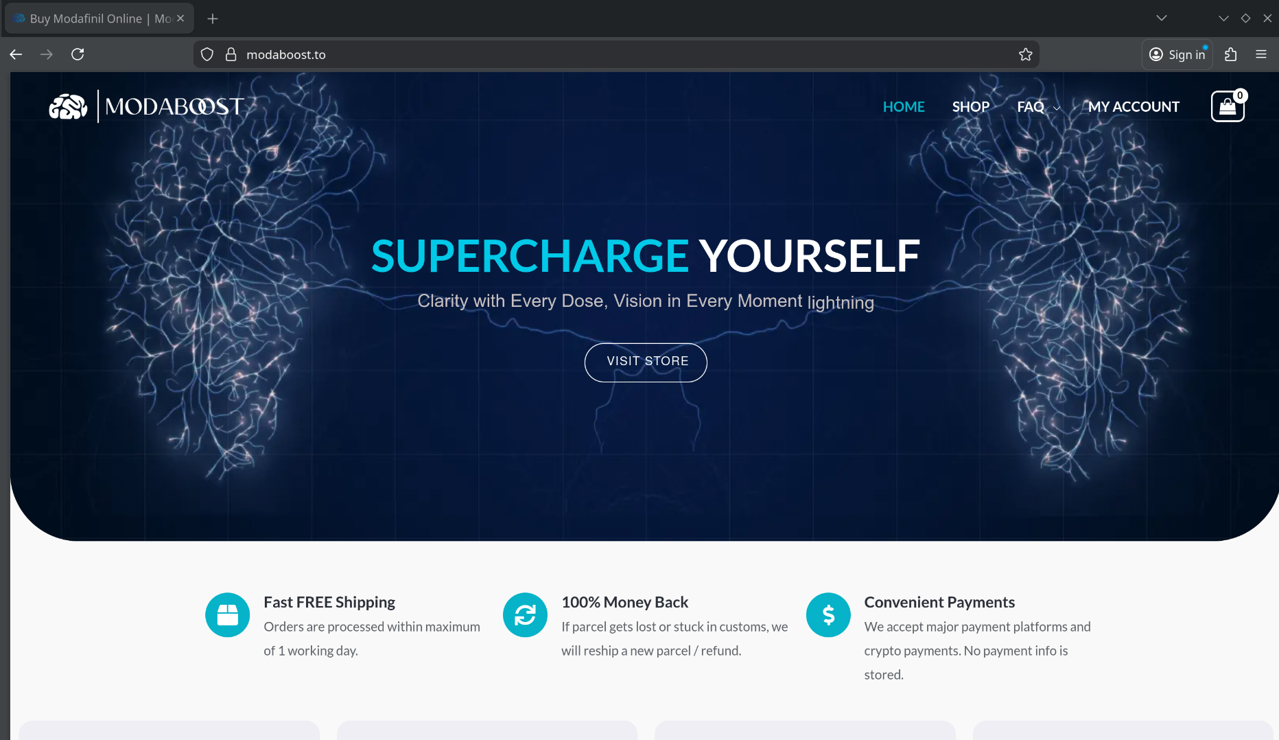Screenshot of ModaBoost website home page