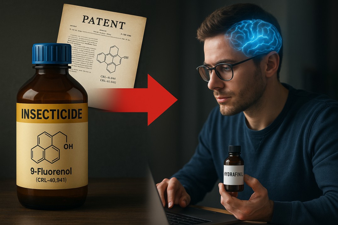 Bottle of Hydrafinil being studied as a pesticide and nootropic